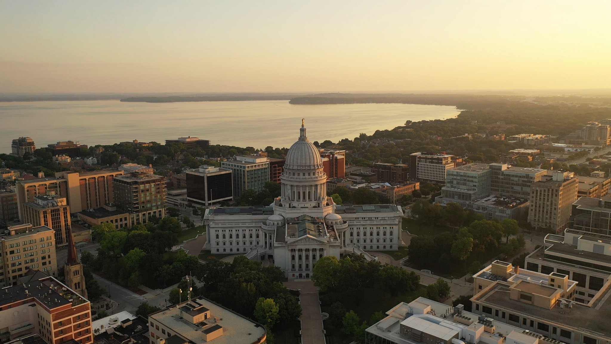 Aerial View Of City Of Madison. The Capital City Of Wisconsin Fr