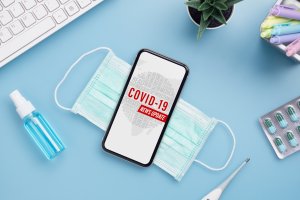 Cell phone and mask with COVID 19 update